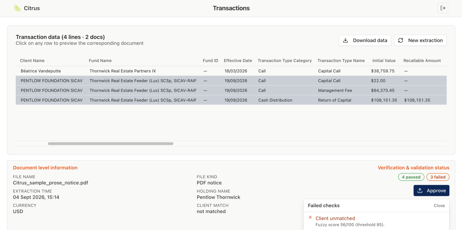 Citrus Transactions view — verified extraction for both notices